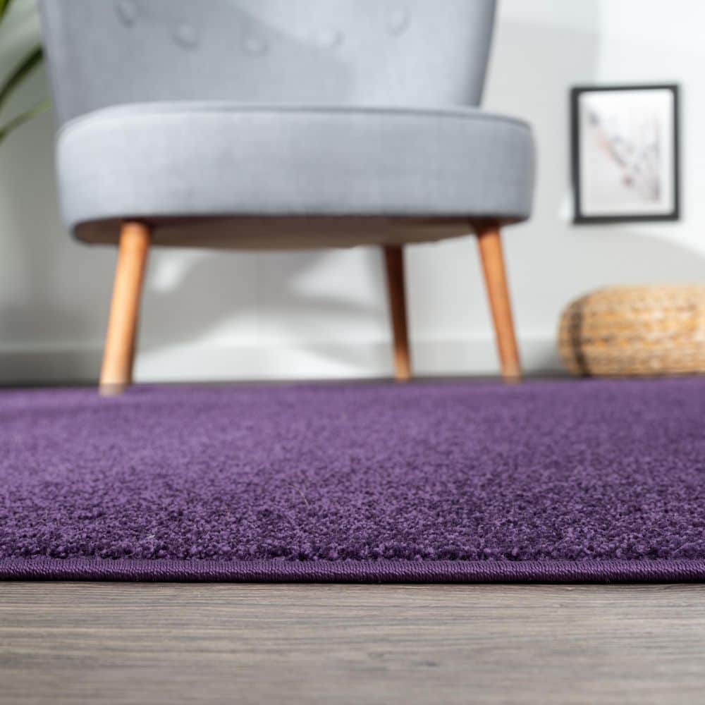 Haze Purple Solid Low-Pile Synthetic Runner Rug