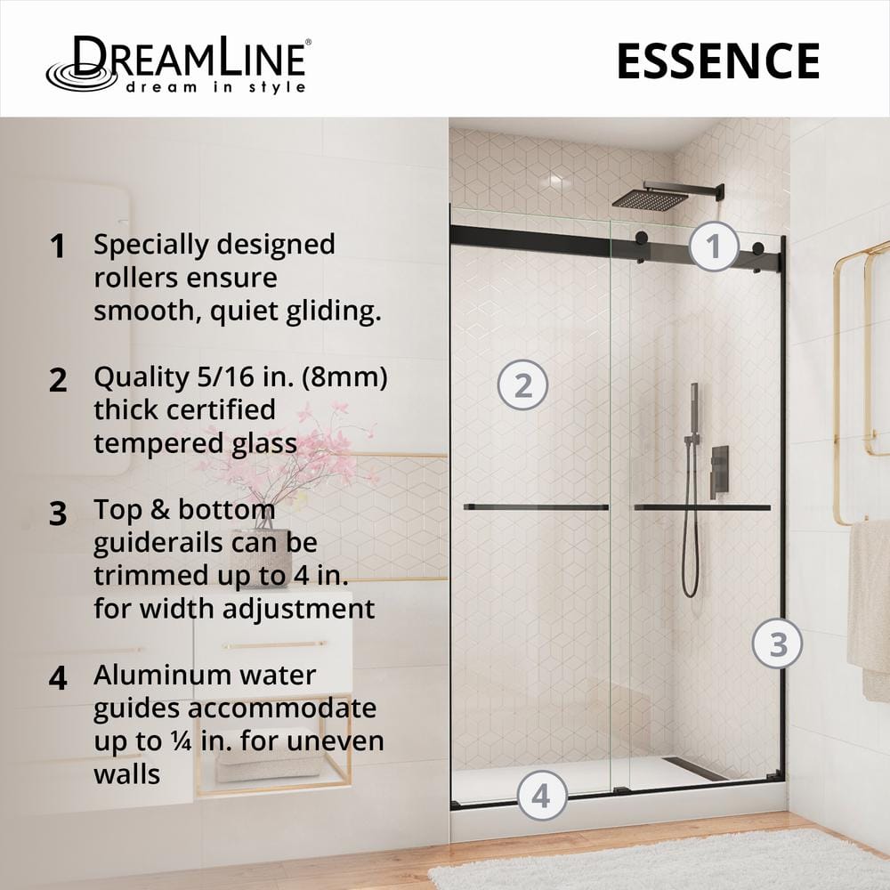 Matte Black Frameless Sliding Shower Door with Clear Glass