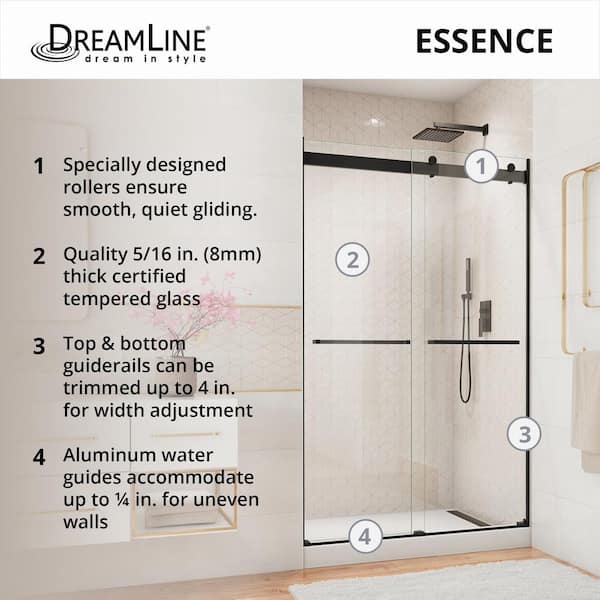 Essence 56 in. to 60 in. x 76 in. Semi-Frameless Sliding Shower Door in Brushed Nickel with Clear Glass