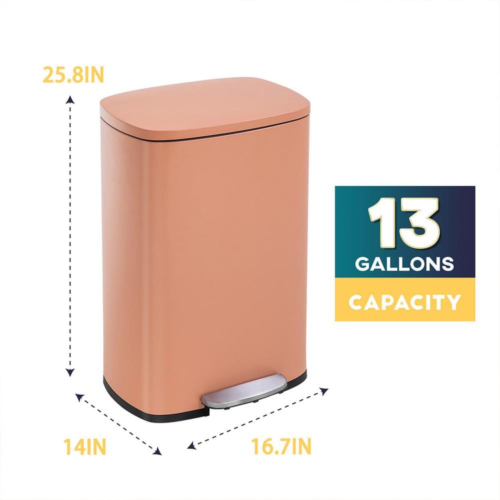 Pink Stainless Steel 13 Gallon Pedal Trash Can