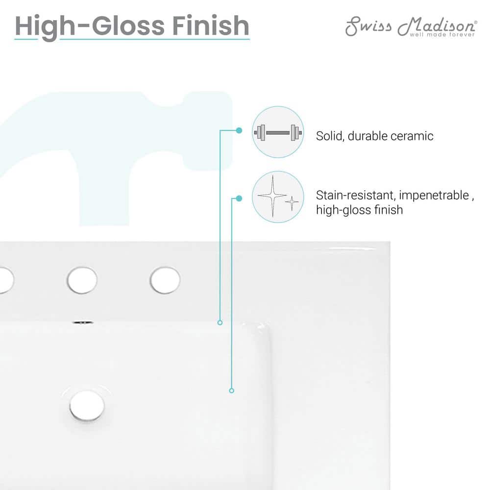 White Ceramic 30" Vanity Top Bathroom Sink with Three Holes