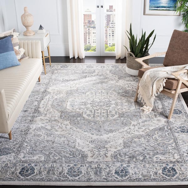 Oregon Ivory/Gray 9 ft. x 12 ft. Medallion Floral Area Rug