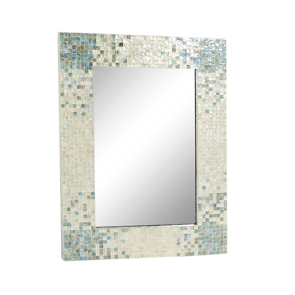 Coastal Cream Rectangular Wall Mirror with Blue Mosaic Corners