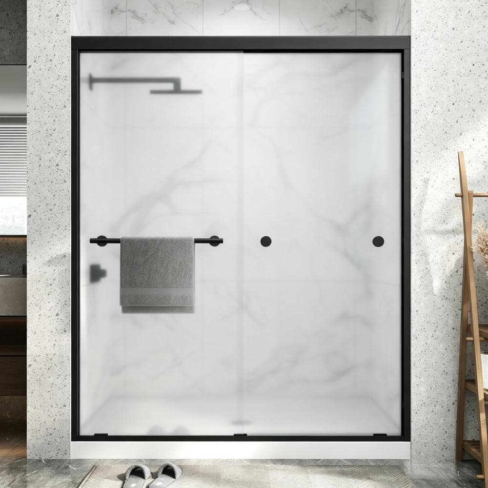 "43 in. - 48 in. W x 72 in. H Double Sliding Aluminum Framed Shower Door in Matte Black with 1/4"" Frosted Tempered Glass" price history on PriceWatchPro