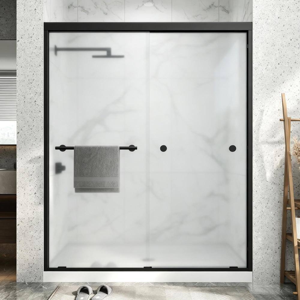 "67 in. - 72 in. W x 72 in. H Double Sliding Aluminum Framed Shower Door in Matte Black with 1/4"" Frosted Tempered Glass" price history on PriceWatchPro
