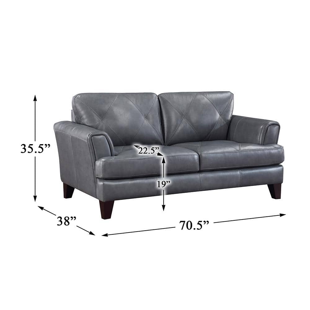 Burnish Gray Tufted Faux Leather Lawson Loveseat with Flared Arms