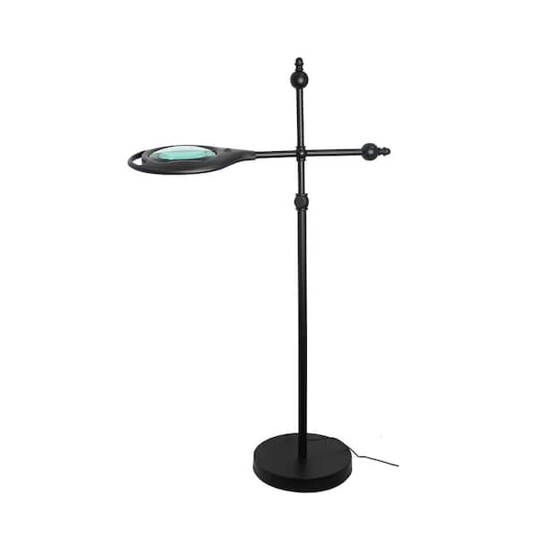 48 in. Powder Coated Black Paint 1-Light Adjustable Arm 5x Magnifier standard Floor Lamp