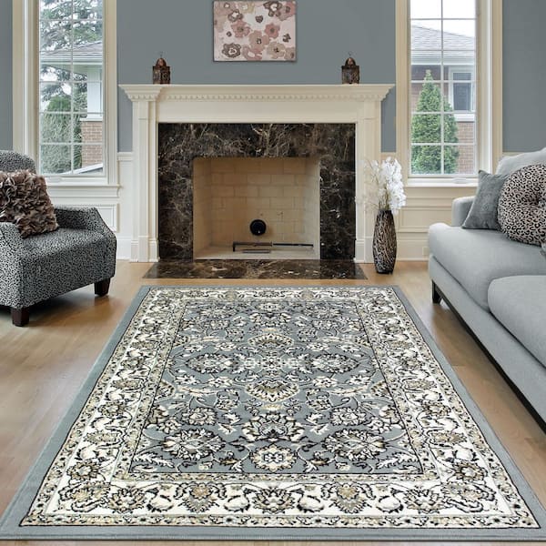 Lille Cream 8 ft. x 10 ft. Rectangle Ornamental Floral Border Polypropylene Area Rug