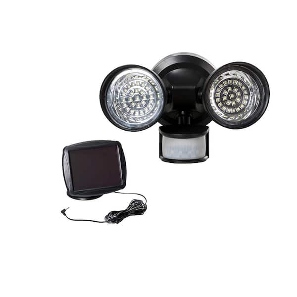 Glitzhome 8.25 in. L Black Outdoor Solar Powered Dual-Head SMD LED Motion Senser Security Flood Path Light