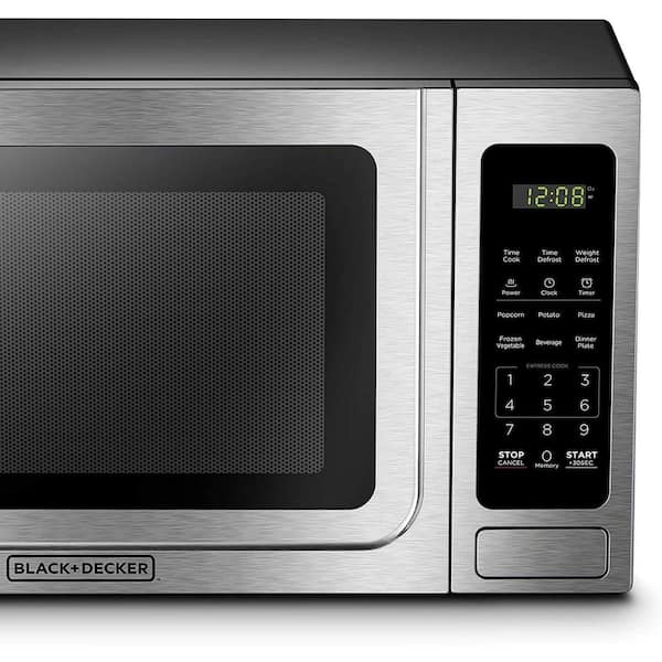 BLACK+DECKER 1.1 cu. ft. in Black Stainless Steel 1000 Watt Countertop  Microwave Oven with Turntable Push-Button Door and Safety Lock EM031MB11 -  The Home Depot