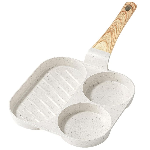 White 7.9 in. Ceramic Non Stick Egg Pan with Heat-Resistant Handle All Stove Tops, Divided Breakfast Omelette Frying Pan