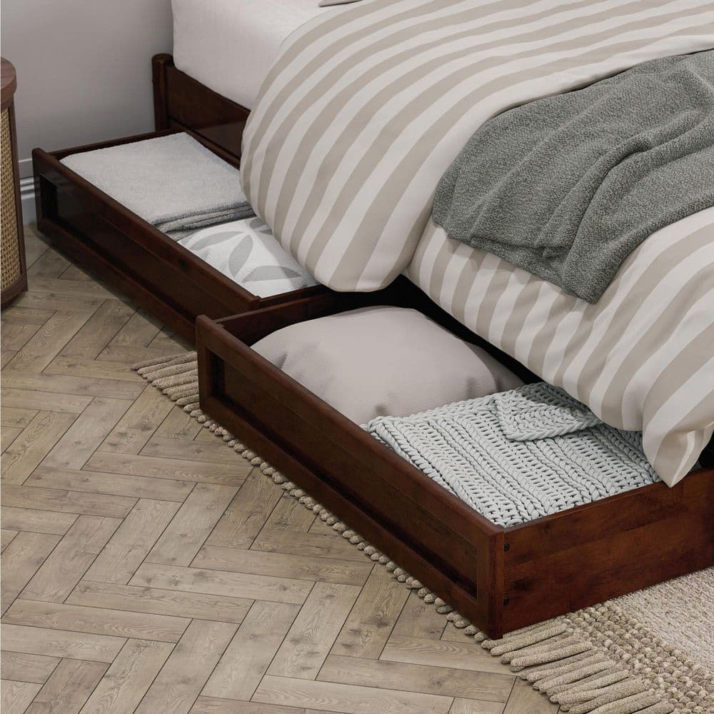 Wesley Walnut Queen Wood Platform Bed with Storage Drawers