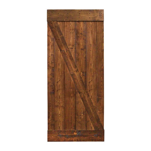 CALHOME Z Series 42 in. x 84 in. Walnut Stain Solid Knotty Pine Wood Interior Sliding Barn Door Slab