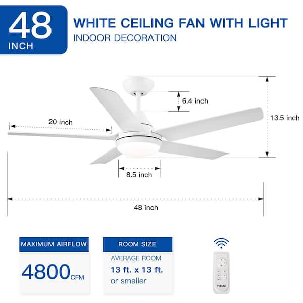 SkyView 48 in. Indoor White Ceiling Fan with LED Light Bulbs and Remote Control