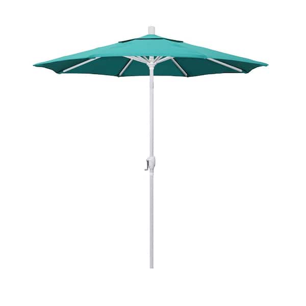 California Umbrella 7.5 ft. Matted White Aluminum Push Button Tilt Crank Lift Patio Umbrella in Aruba Sunbrella