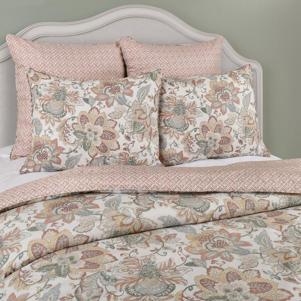 Janessa Coral and Gold Reversible Full Comforter Set