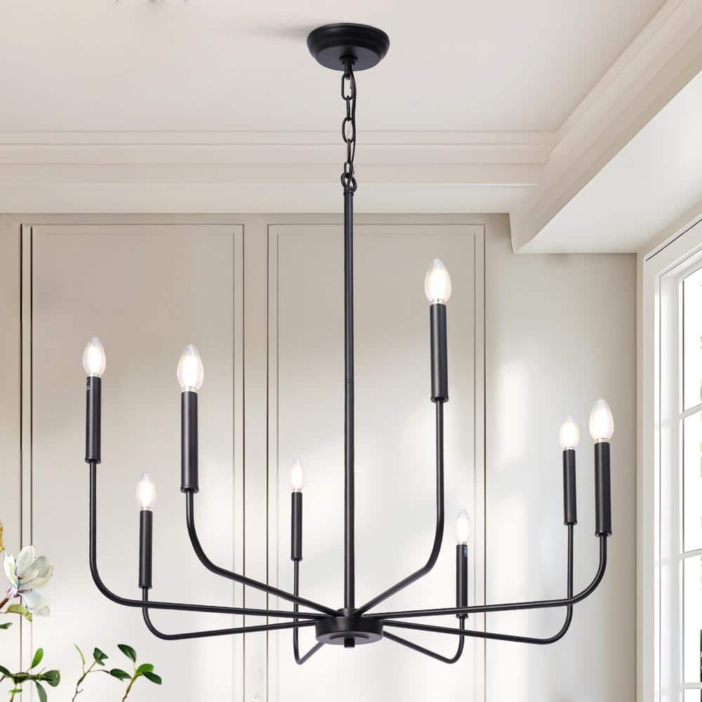 LNC Industrial 31.5 in. 8-Light Black Candlestick Chandelier for