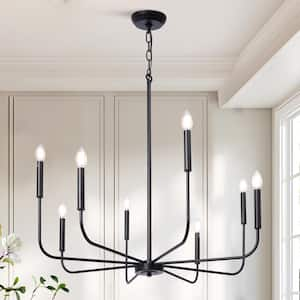 Industrial 31.5 in. 8-Light Black Candlestick Chandelier for Living Room with No Bulbs Included