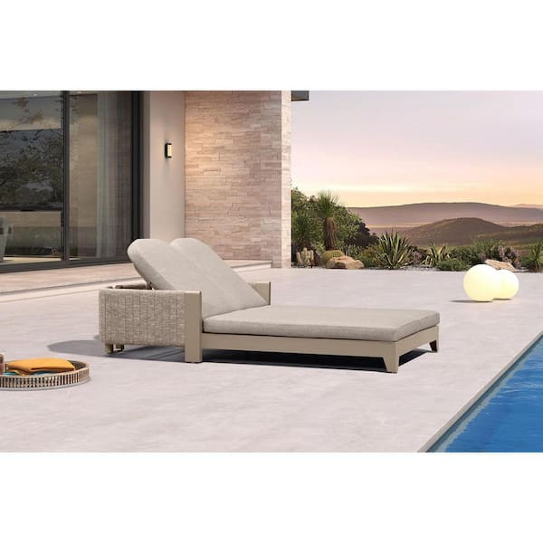 Outdoor Chaise Lounge Chairs with Cushion 2-Person Sunbed Lounge Adjustable Backrest Chairs for Outside Nurture Shale