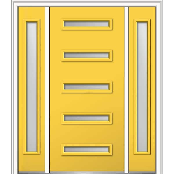 MMI Door 64.5 in. x 81.75 in. Davina Left-Hand Inswing 5-Lite Frosted Painted Fiberglass Smooth Prehung Front Door with Sidelites
