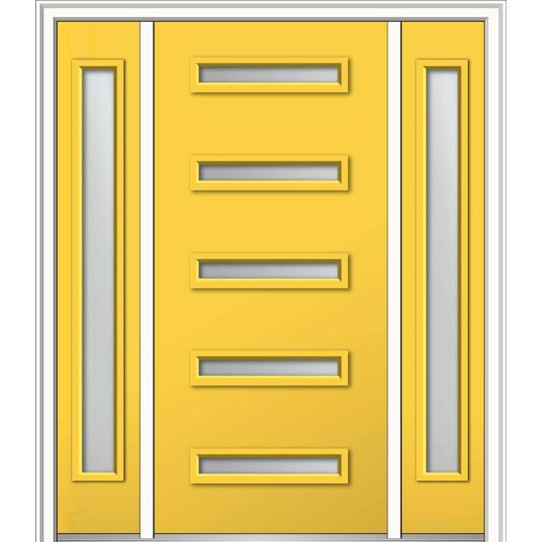 MMI Door 64.5 in. x 81.75 in. Davina Right-Hand Inswing 5-Lite Frosted Painted Fiberglass Smooth Prehung Front Door w/ Sidelites