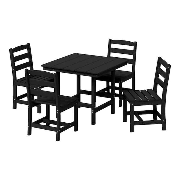 Shoreside 5-Piece All Weather HDPE Plastic Outdoor Patio Dining Set w/ Side Chairs, Black