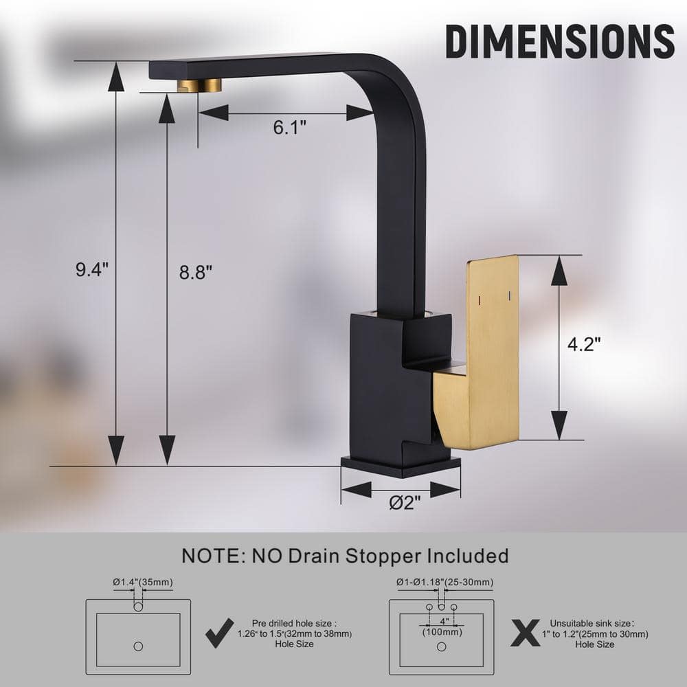 Polished Black and Gold Stainless Steel Single Handle Bar Faucet