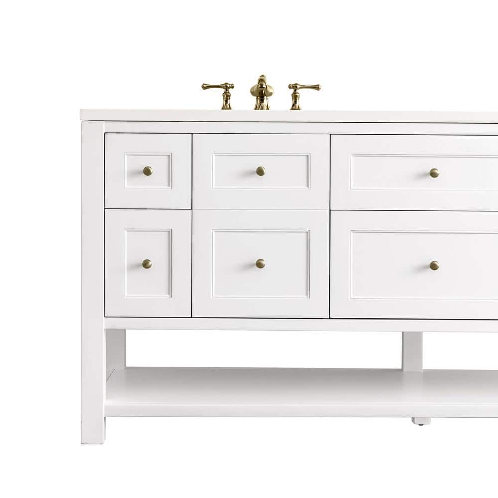 Bright White Solid Wood Double Vanity with Brass Knobs
