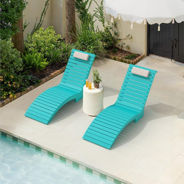 Sasha Aruba Blue HDPS Plastic Patio Lounge Chair Waterproof Fade-Resistant Outdoor Chaise Lounge with Headrest Set of 2