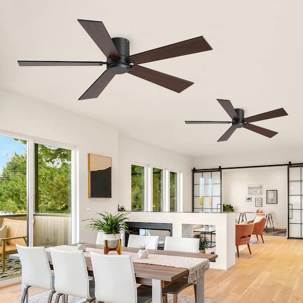 Alonso 42 in. Standard Flush Black Ceiling Fan with Black/Brown Blade and Remote Control Included No Light in (2-Pack)
