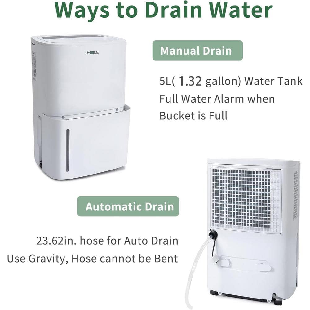 Uhome 120 Pints White Digital Dehumidifier with Drain Hose