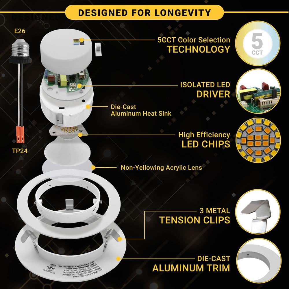 White Aluminum 4 Inch LED Recessed Gimbal Downlight, 6 Pack