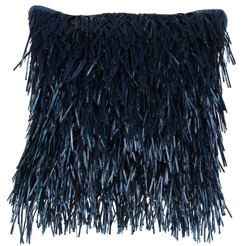 Nourison Shag Metallic Ribbon Shag Navy 20  x 20  Throw Pillow