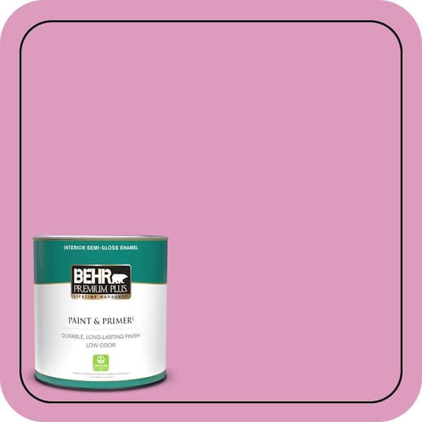 BEHR PREMIUM PLUS 1 qt. #690B-4 Pink Begonia Semi-Gloss Enamel Low Odor Interior Paint & Primer