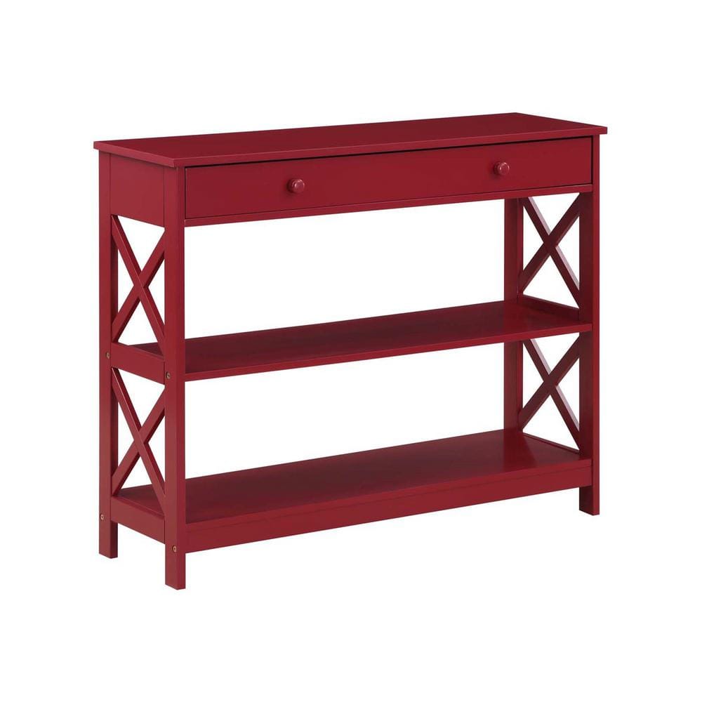 Cranberry Red Wood Console Table with Storage Shelves
