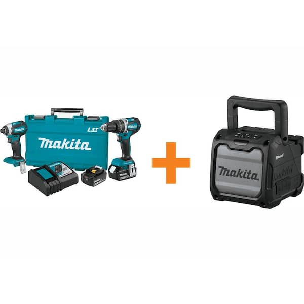 Makita 18V LXT Brushless Cordless Hammer Drill and Impact Driver Combo Kit with Bonus Cordless Bluetooth Job Site Speaker
