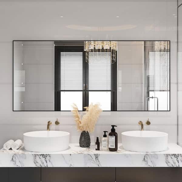 72 in. W x 32 in. H Rectangle Aluminum Alloy Framed Wall Mounted Bathroom Vanity Accent Mirror in Black