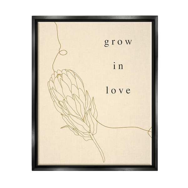 The Stupell Home Decor Collection Grow In Love Quote Plant Blossom Line  Drawing by Lil' Rue Floater Frame Nature Wall Art Print 21 in. x 17 in.  am-555_ffb_16x20 - The Home Depot