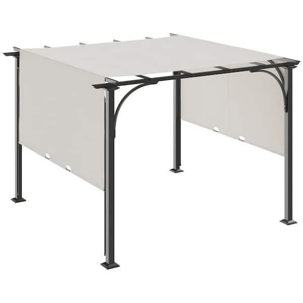Outsunny White 10 ft. x 10 ft. Retractable Pergola Patio Gazebo with Steel Frame