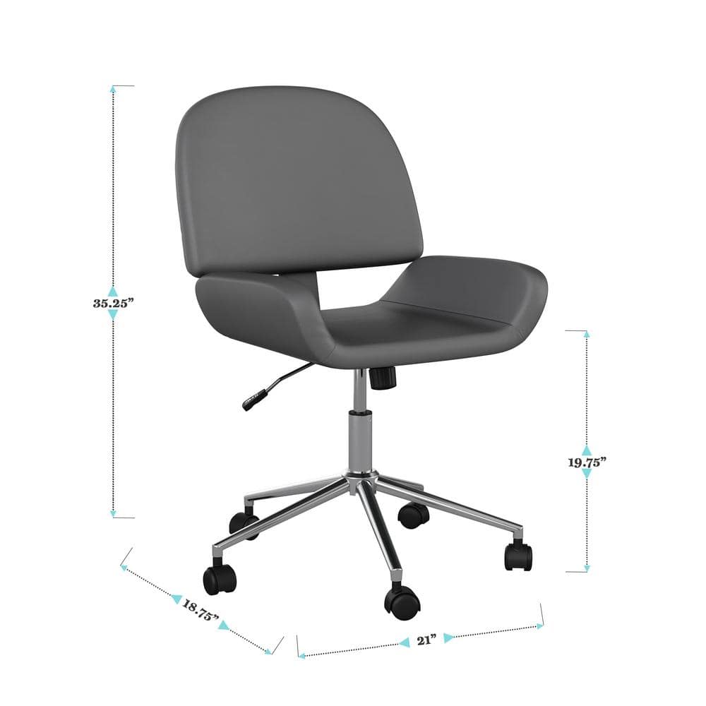 Gray Faux Leather Armless Swivel Office Chair with Polished Nickel Frame