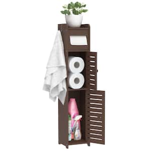 Freestanding 4 Tier Design Toilet Paper Holder with Doors and Shelves in Brown