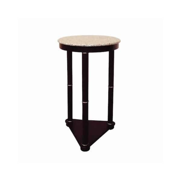 Benjara 26 in. H Cherry Brown Round Faux Marble Top Wooden End Table with Bottom Shelf
