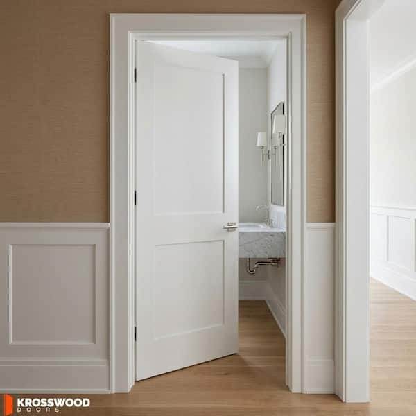 32in.x80in. Shaker 2-Panel Left-Hand Primed Solid Core MDF Wood Assembly Required Interior Door Kit w/QuickAssembleJamb