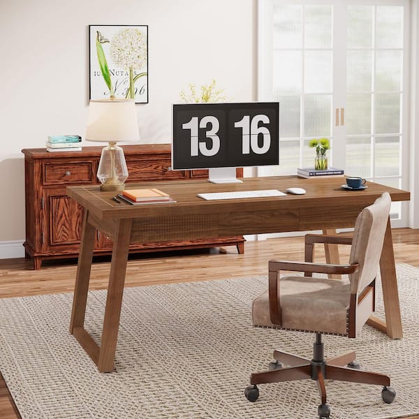 Capen 55 in. Rectangle Brown Engineered Wood 1-Drawer Executive Desk with Sturdy Legs