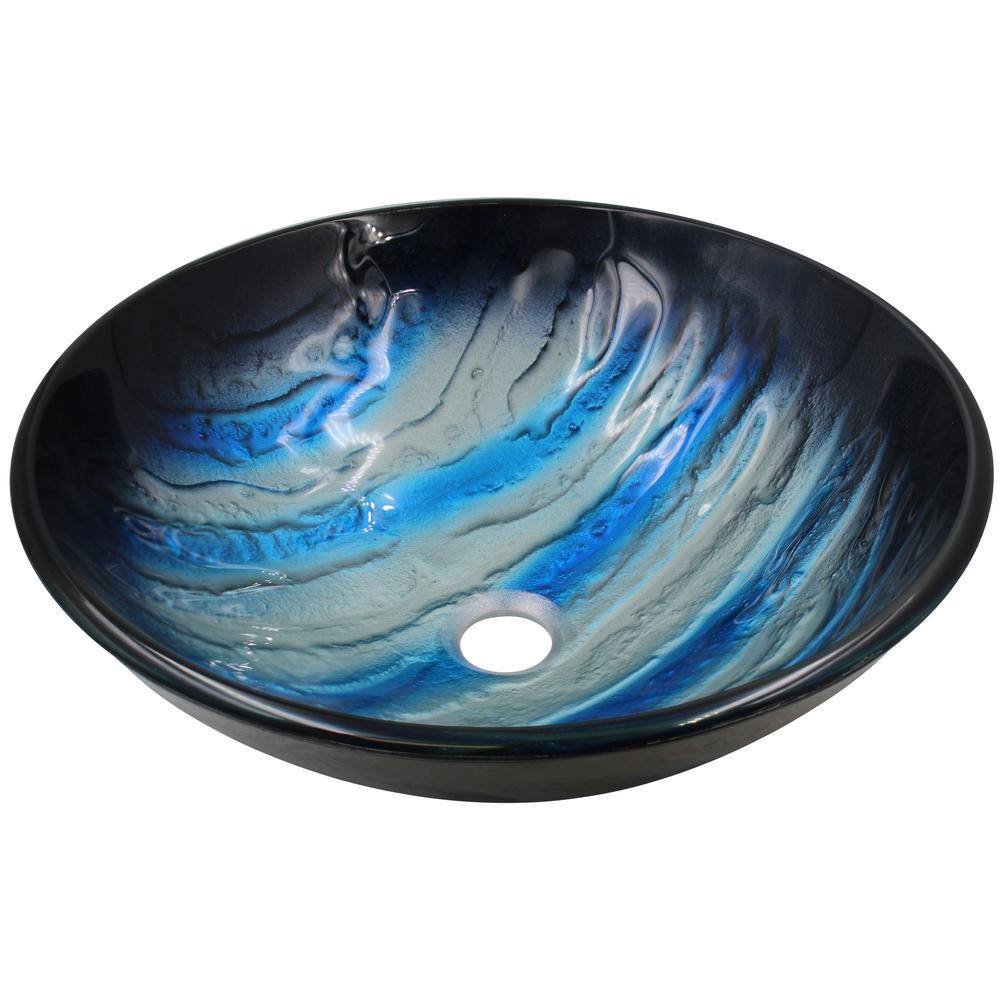 16.5'' Blue and Silver Textured Glass Round Vessel Sink