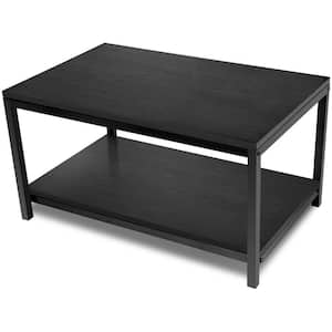 31 in. Black Rectangle Wood Top Coffee Table with Storage Shelf for Living Room and Office, Easy Assembly