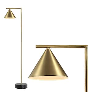Chelsea 60 in. Metal/Marble Cone Shade LED Floor Lamp, Brass/Black