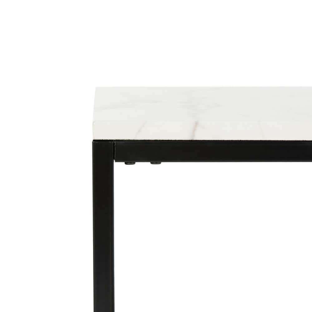 Transitional White and Grey Marble Rectangular Coffee Table