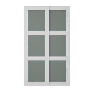 96 in. W. x 80 in. 3-Lite White Tempered Frosted Glass Closet Sliding Door with Hardware
