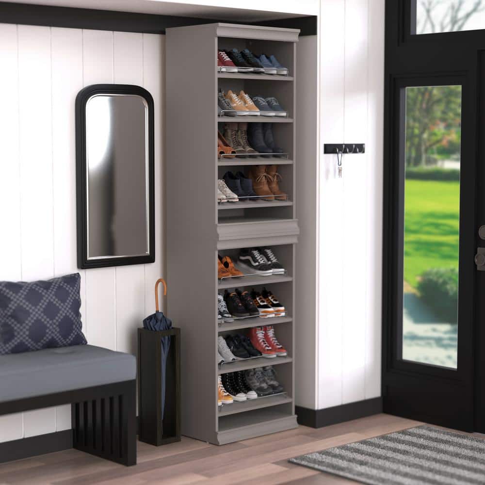 Smoky Taupe Stackable 8-Shelf Wood Shoe Tower